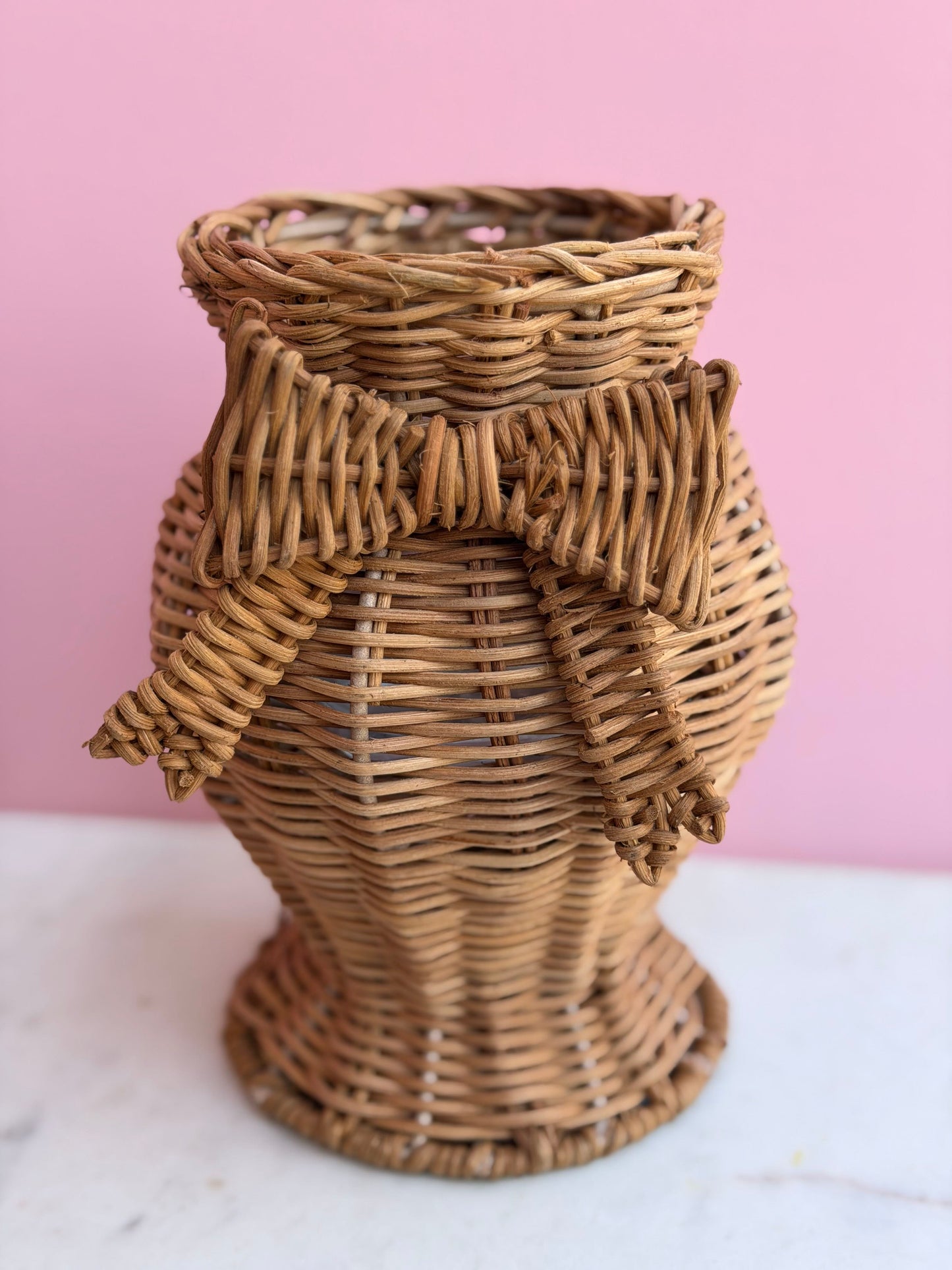 hand woven rattan vase with bow - hourglass