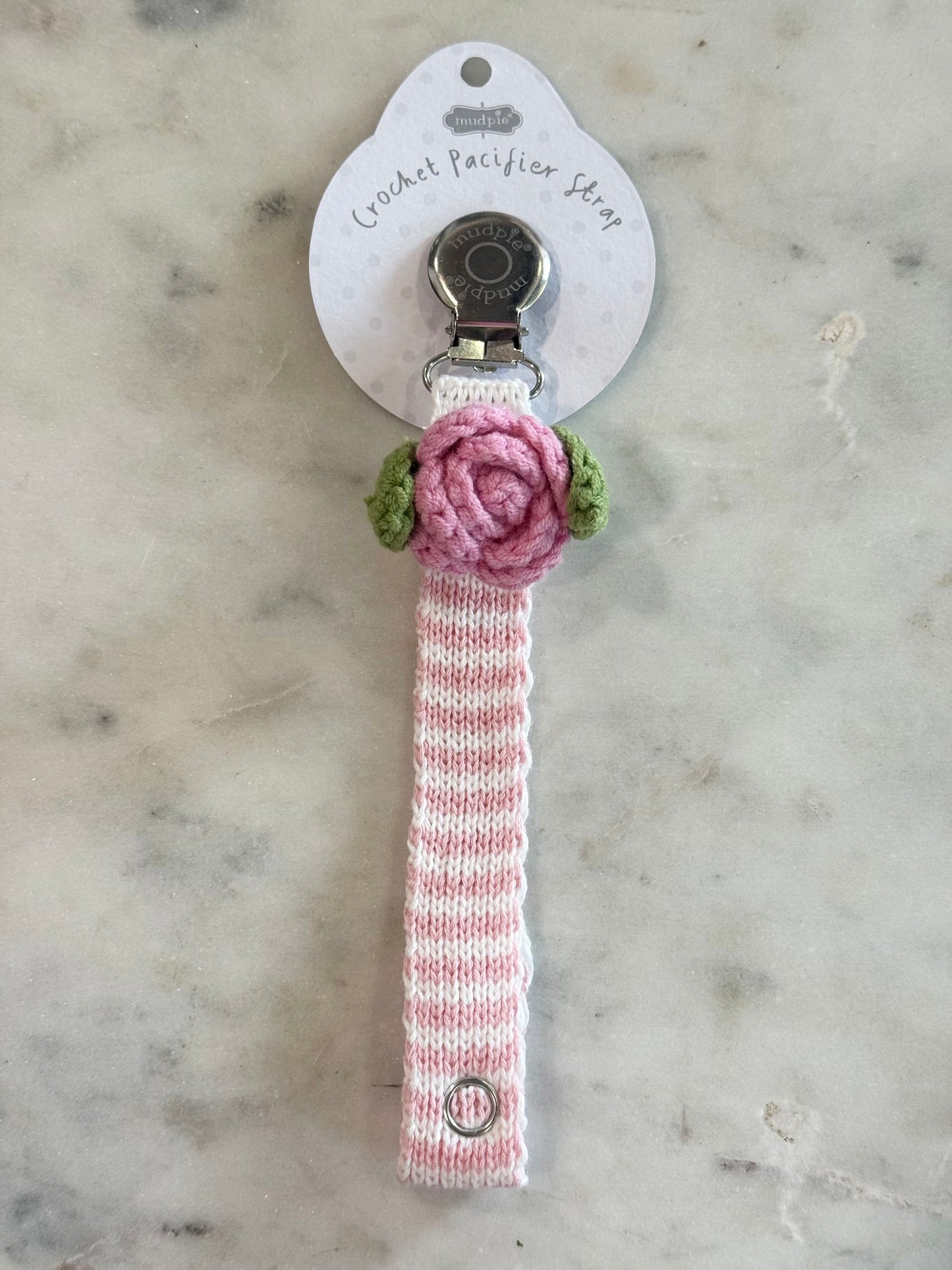 crochet paci clip - rose