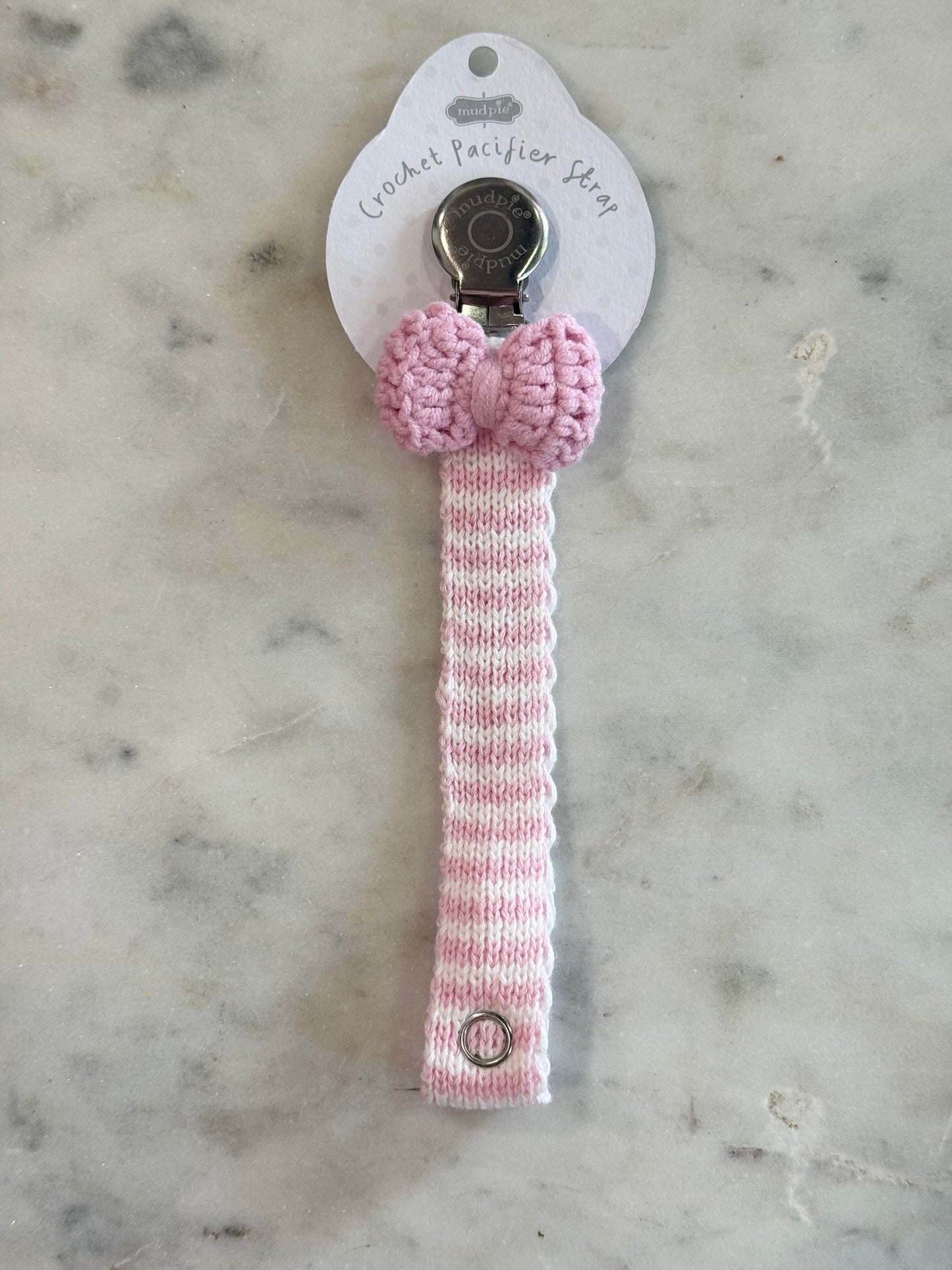crochet paci clip - pink bow