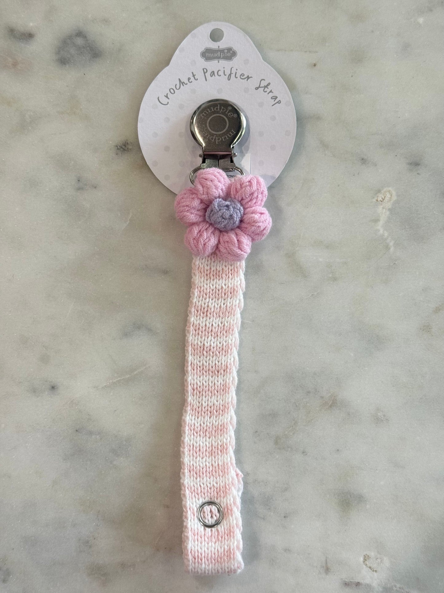crochet paci clip - pink flower
