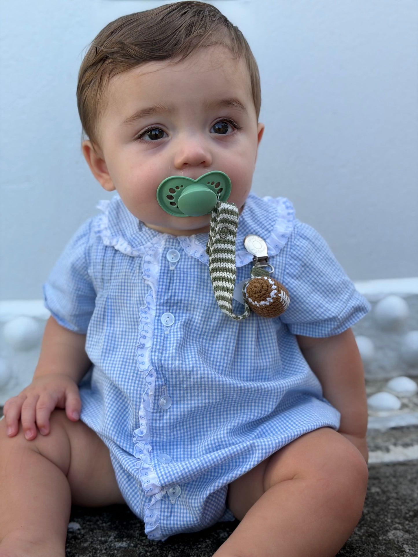 crochet paci clip - football