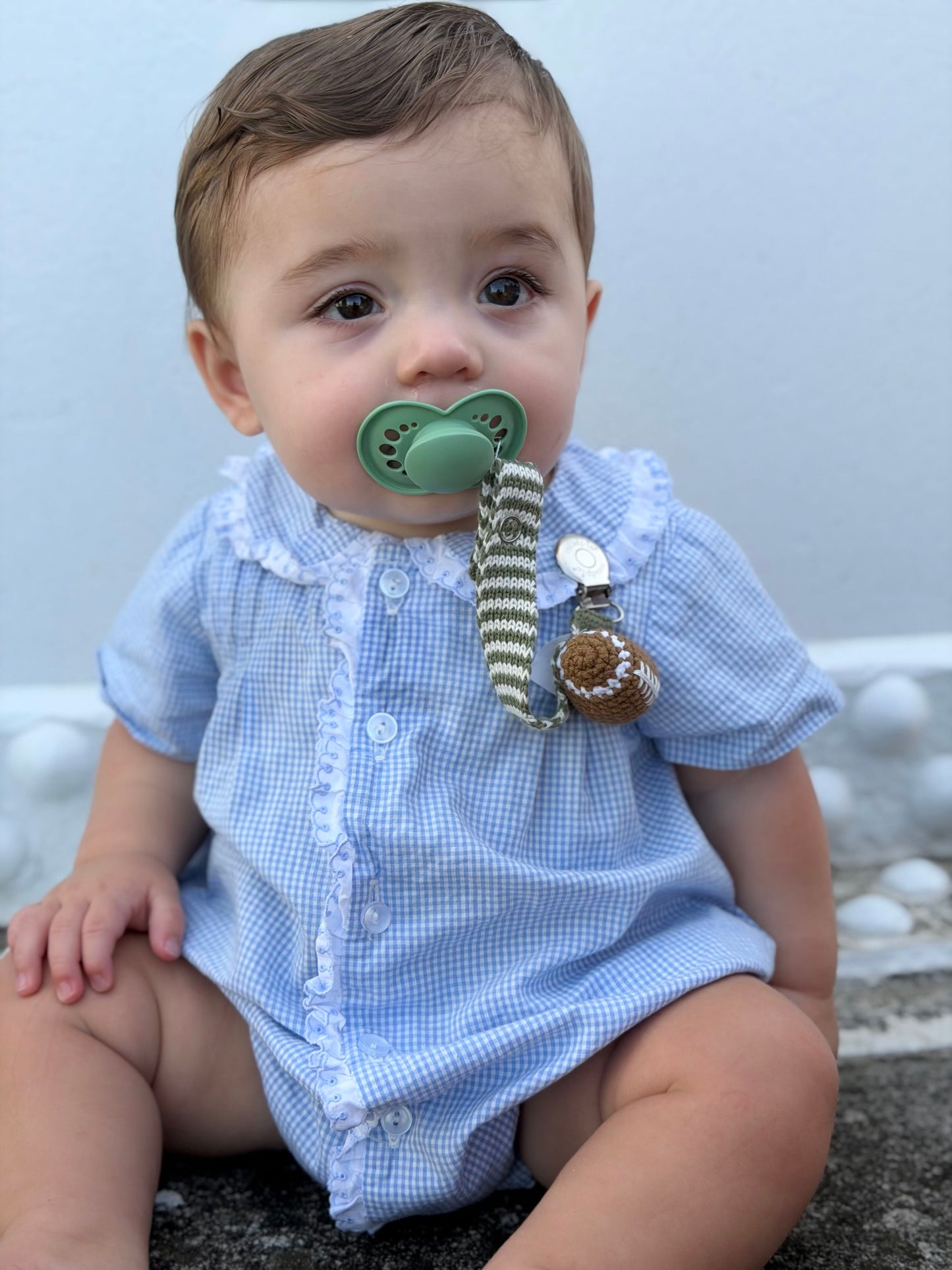 crochet paci clip - football
