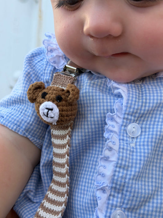crochet paci clip - bear