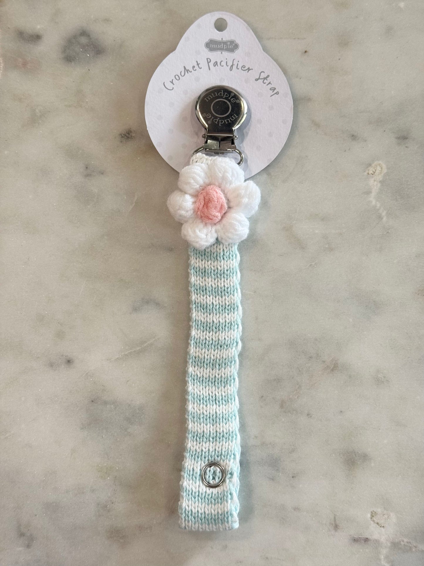 crochet paci clip - white flower