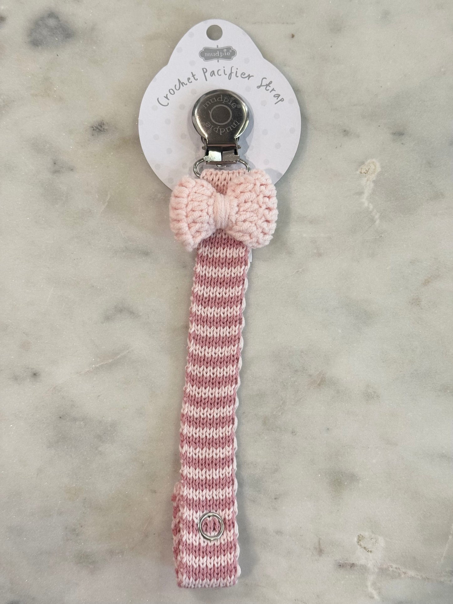 crochet paci clip - light pink bow