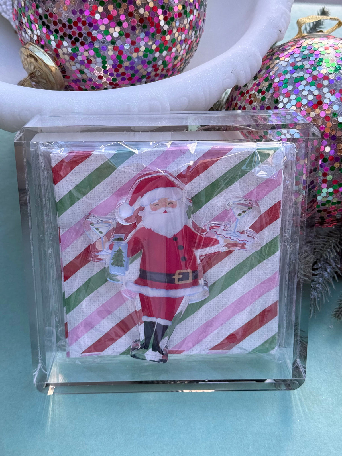 mud pie stripes holiday bar napkin caddy set