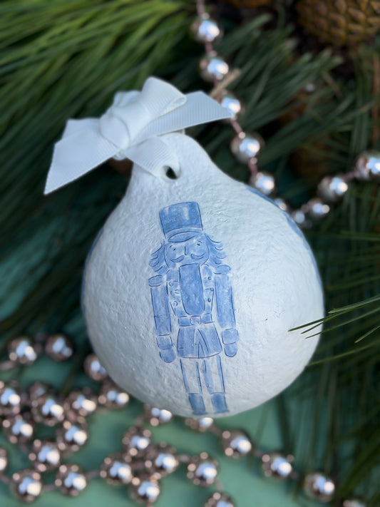 papier-mache ornaments - blue nutcracker