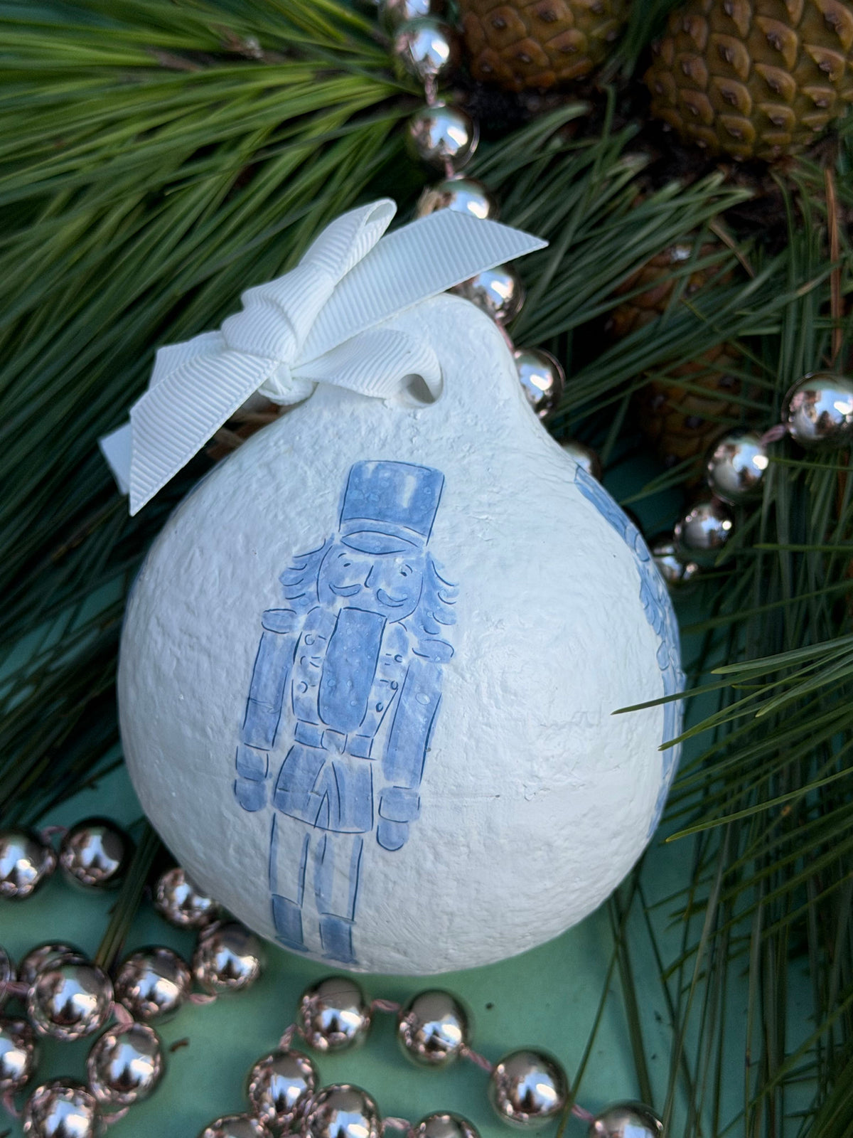 papier-mache ornaments - blue nutcracker