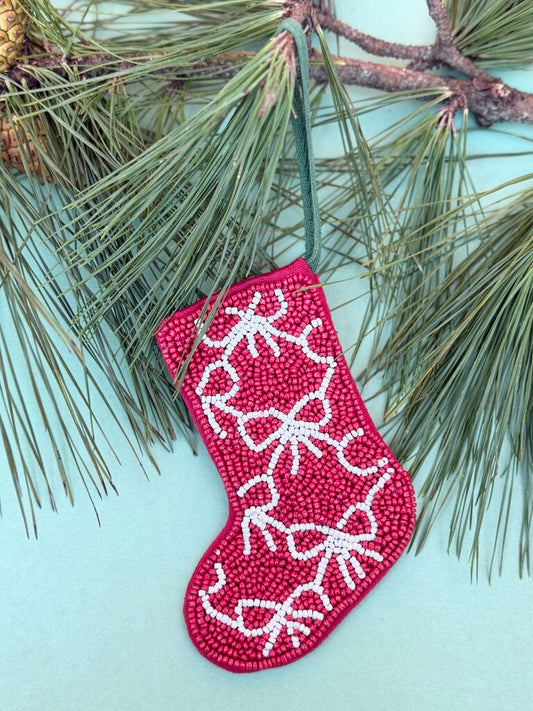 beaded stocking ornament - bows