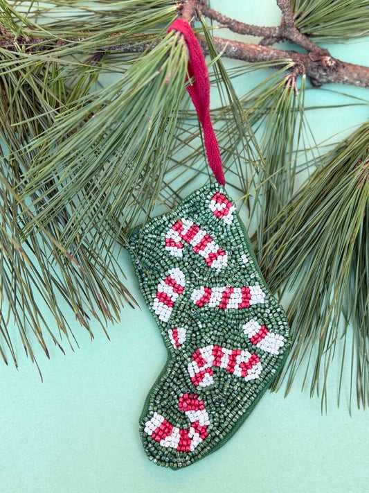 beaded stocking ornament - candy cane