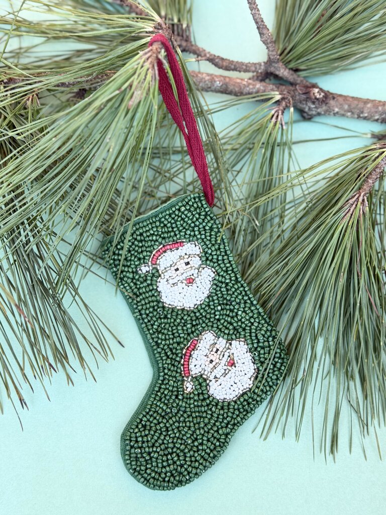 beaded stocking ornament - santa