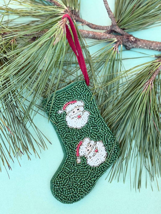 beaded stocking ornament - santa