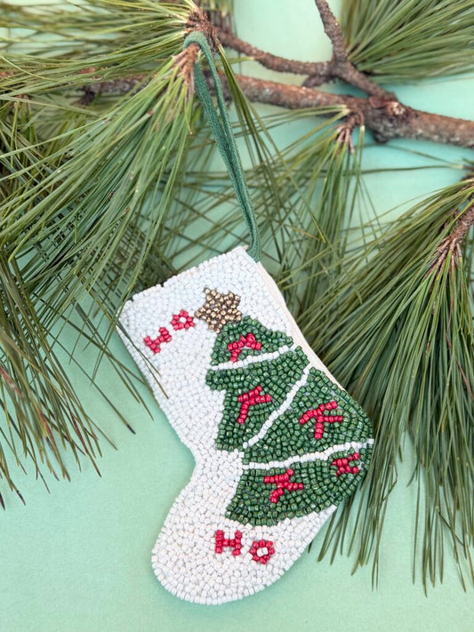beaded stocking ornament - tree