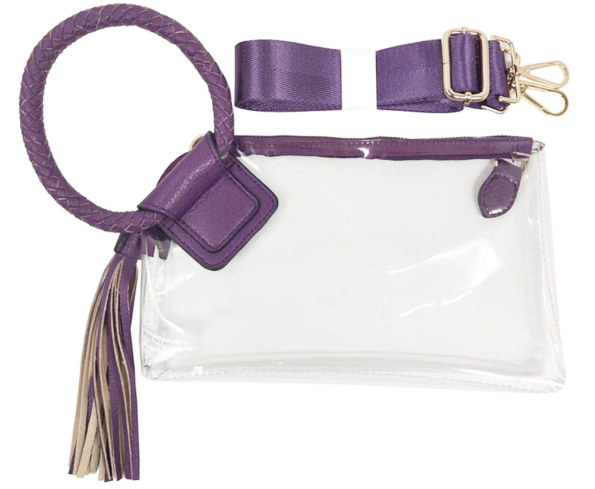 AD205T See Through Clear Cuff Handle Tassel Wristlet Crossbody: Champagne