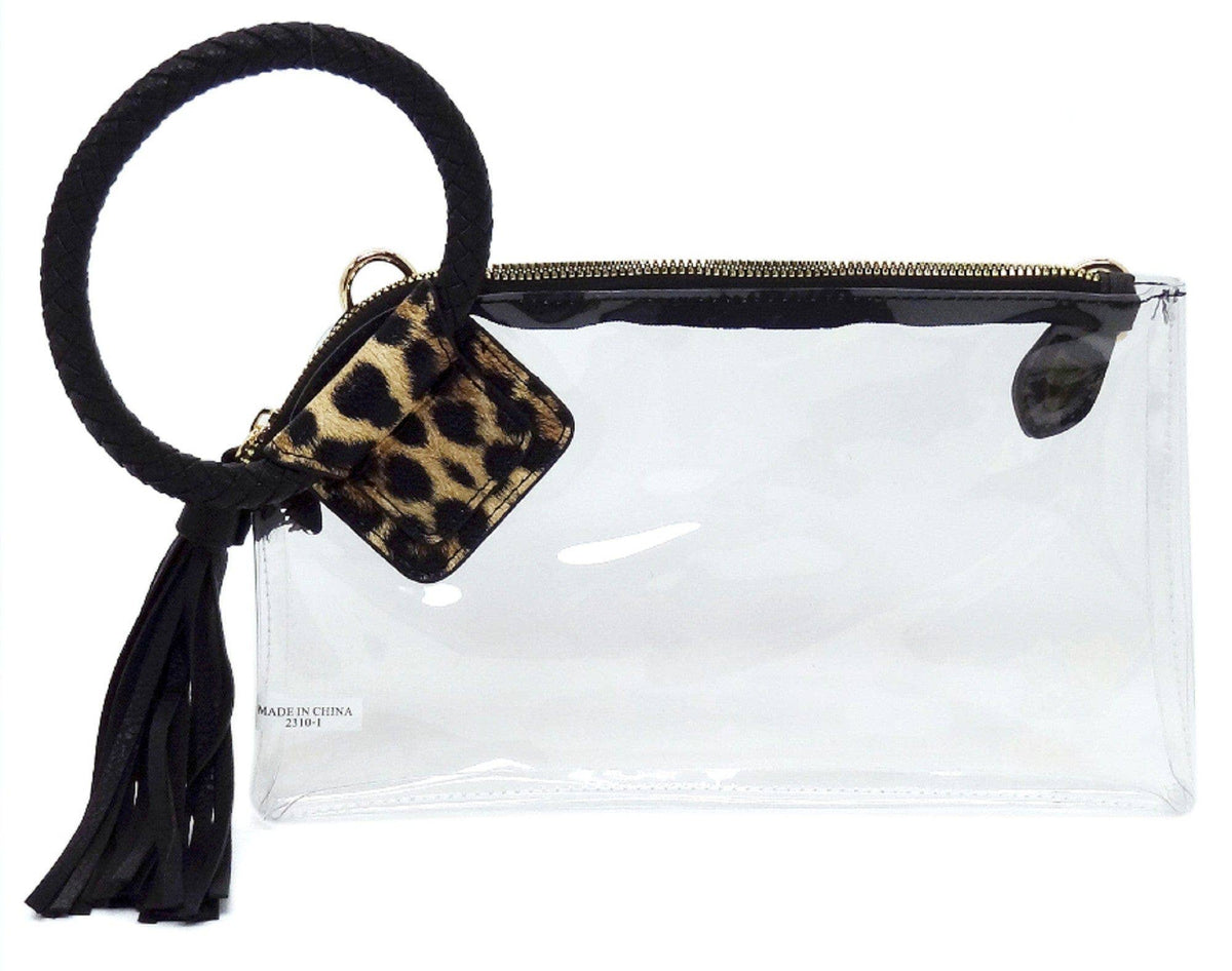 AD205T See Through Clear Cuff Handle Tassel Wristlet Crossbody: Champagne