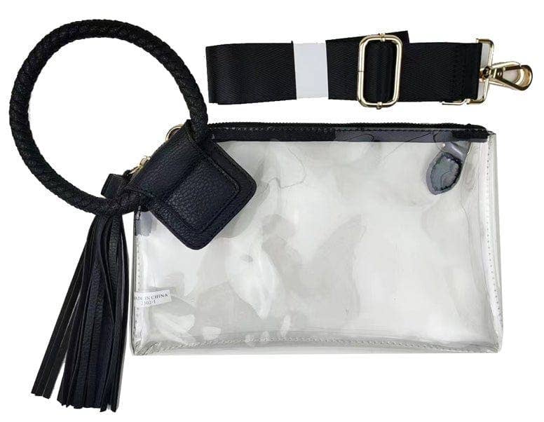 AD205T See Through Clear Cuff Handle Tassel Wristlet Crossbody: Champagne