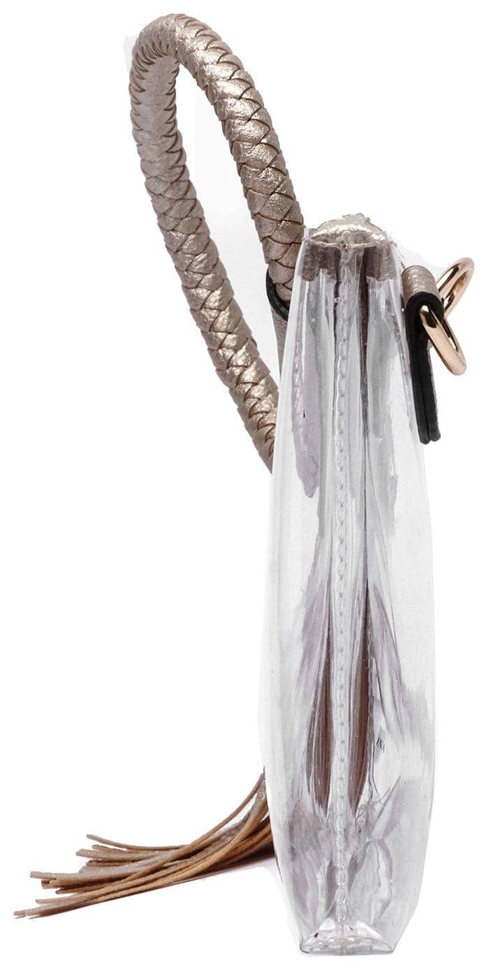 AD205T See Through Clear Cuff Handle Tassel Wristlet Crossbody: Champagne