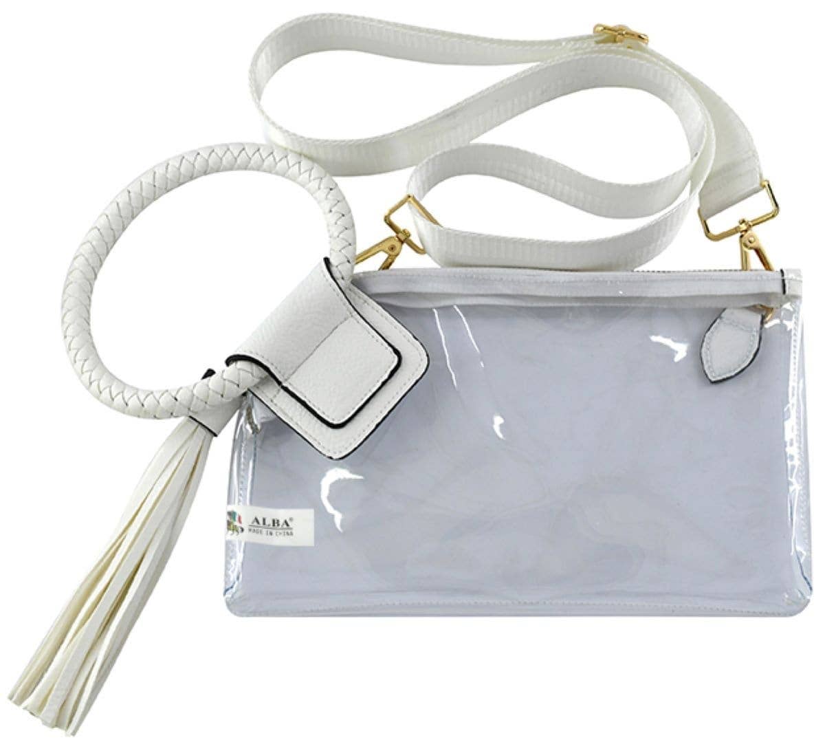 AD205T See Through Clear Cuff Handle Tassel Wristlet Crossbody: Champagne