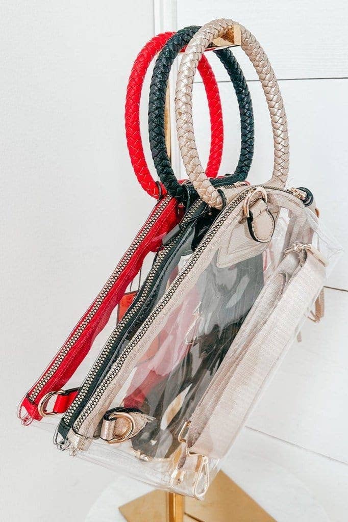 AD205T See Through Clear Cuff Handle Tassel Wristlet Crossbody: Champagne