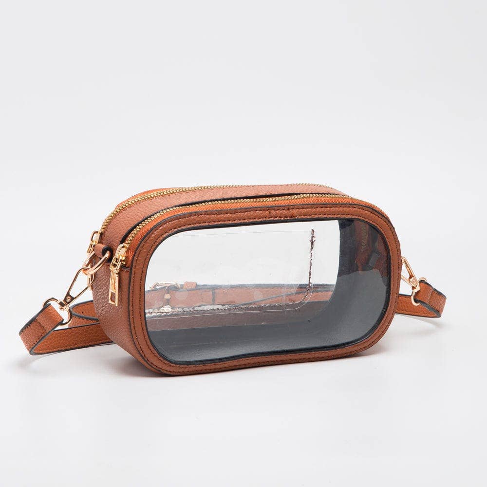 TG10552 Double Zipper Oval Clear Gameday/Stadium Bag: Tan