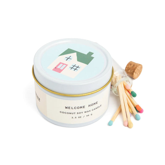welcome home candle + match set